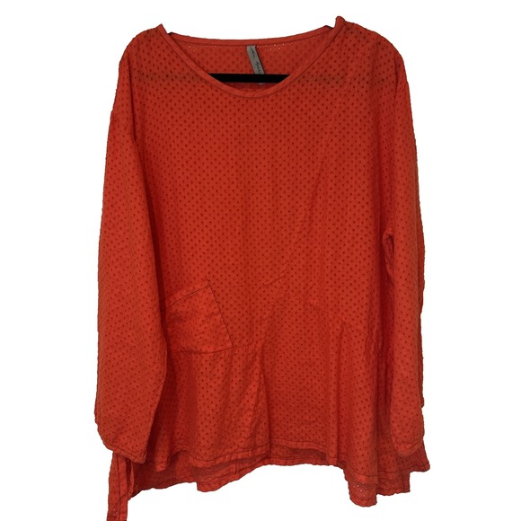 Cynthia Ashby Tops - Cynthia Ashby 2X Red Linen Tunic Top Eyelet Oversized Lagenlook‎ Scandi Girl